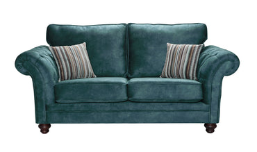 Buckingham 3 Seater Sofa In Palladium Azure Blue Fabric With Margo Stripe Teal Scatters