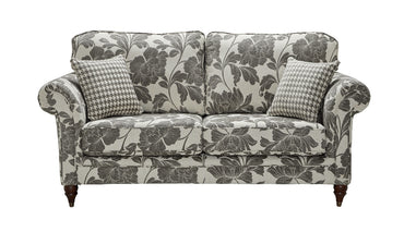 Cambridge 3 Seater Sofa In Arlene Floral Charcoal Fabric With Perro Geometric Charcoal Scatters