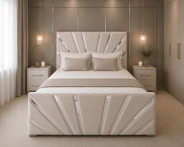 Sunrise Frame Bespoke Bed In Various Fabrics Materials and Gaslift Storage Option