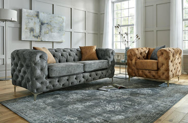 Dakota 2 Seater Sofa In Daytona Grey Fabric With Silver Feet