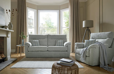 Dynasty 3 Seater High Back Sofa In Ascot Shark Blue Fabric