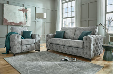Gatsby 3 Seater Sofa In Daytona Silver Grey Fabric With Daytona Ocean Scatter