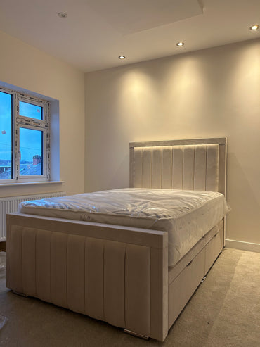 Lined Border Frame Bespoke Bed In Various Fabrics Materials