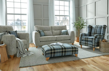 Lisburn 3 Seater Sofa In Enzo Stone Fabric With Tartan Beagle Scatters