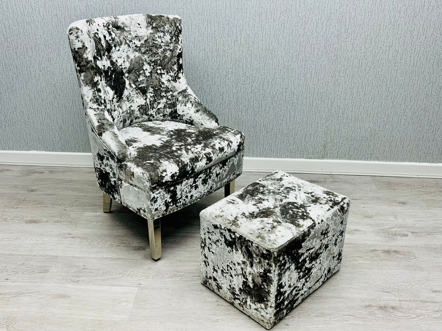 Majestic Silver Crushed Velvet Wing Chair