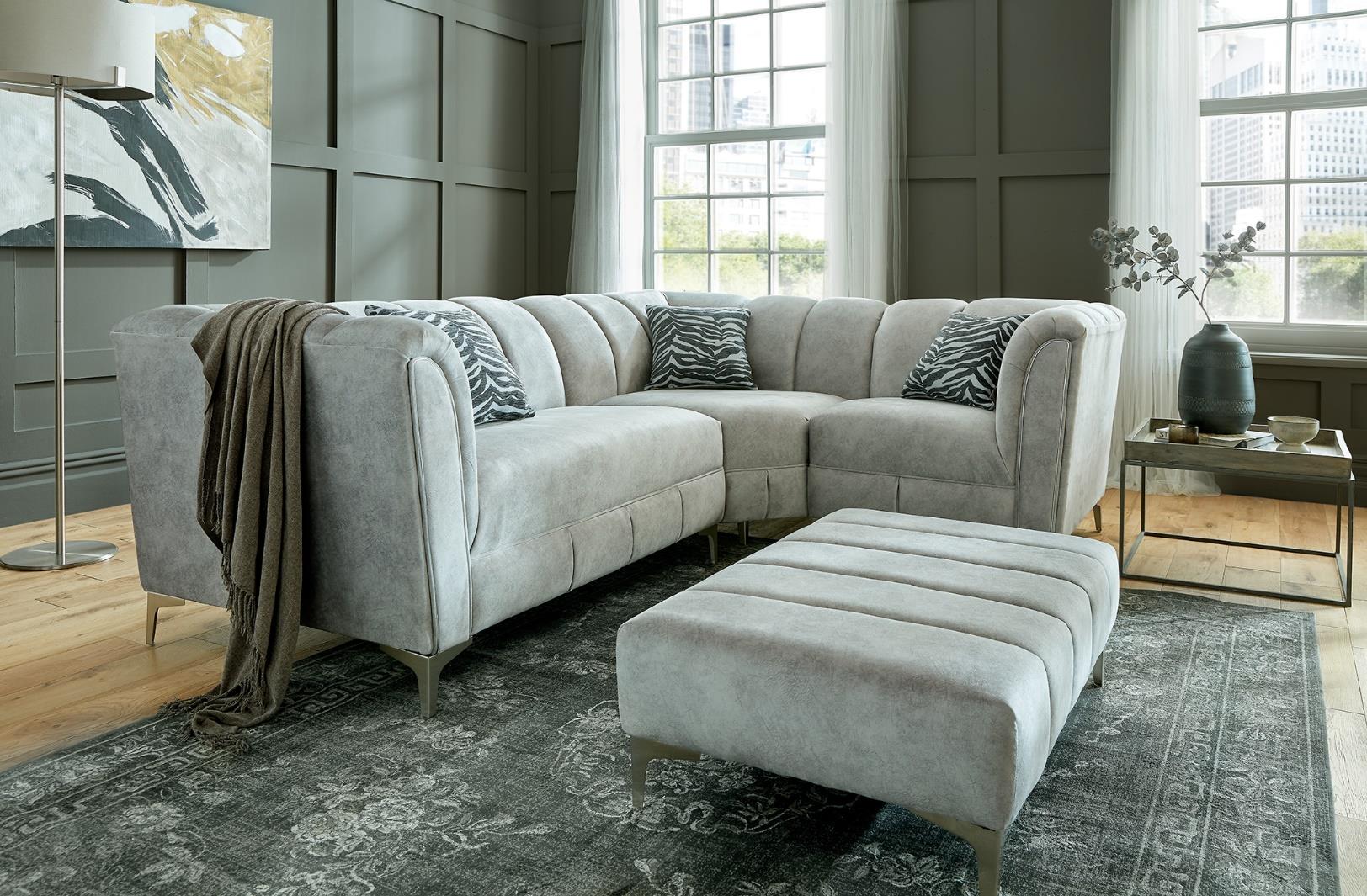 Miami 2+Corner+2 Seater Sofa in Dapple Silver Fabric Regal Furniture