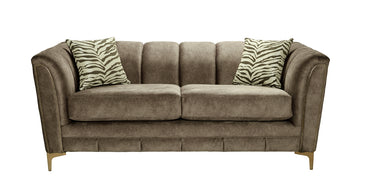 Miami 3 Seater Sofa In Dapple Chocolate Brown Fabric With Zebra Truffle Scatters