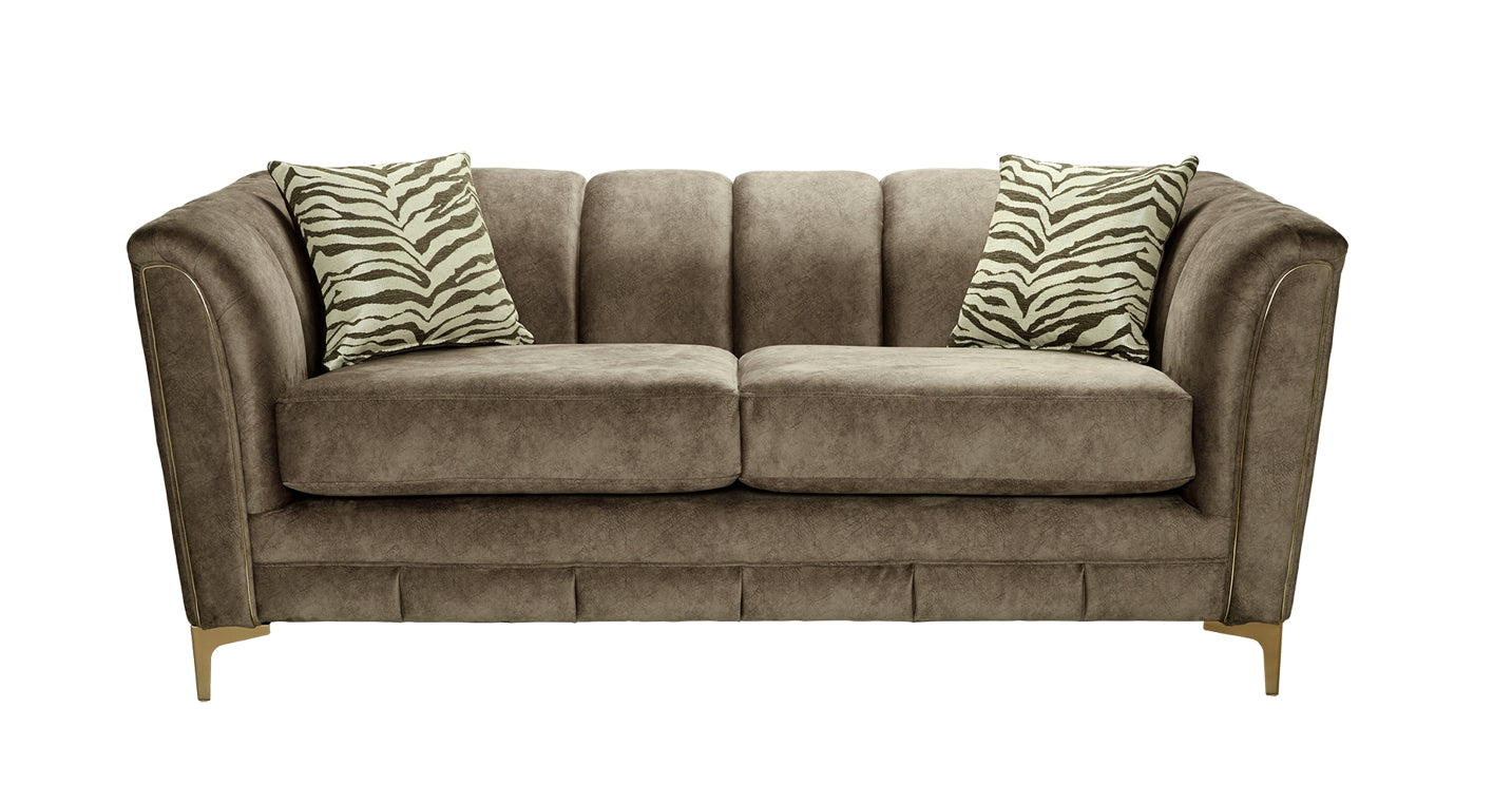 Miami 3 Seater Sofa In Dapple Chocolate Brown Fabric With Zebra Truffle Scatters