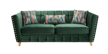 Nevada 3 Seater Sofa In Plush Emerald Fabric Silver Studs With Abstract Forest Scatters
