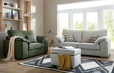 Oslo 3 Seater Sofa In Urban Cloud Fabric With Vader Mustard Scatters