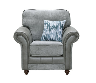 Palma Armchair In Rutland Grey Fabric And Colorado Grey Faux Leather With Rufus Cobalt Scatters