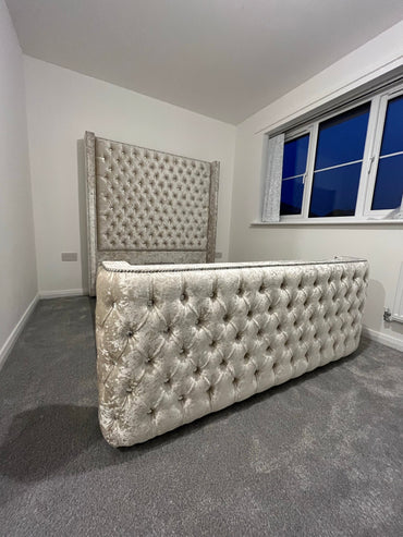 Regent Frame Handcrafted Luxury Bed In Custom Velvet Fabric Materials