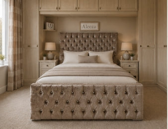 Amelia Frame Handmade Bed Upholstery in Various Fabrics and Gaslift Storage Option