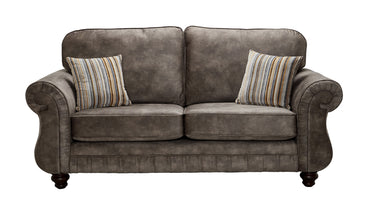 Sherlock 3 Seater Sofa In Palladium Brown Fabric With Margo Stripe Mustard Scatters