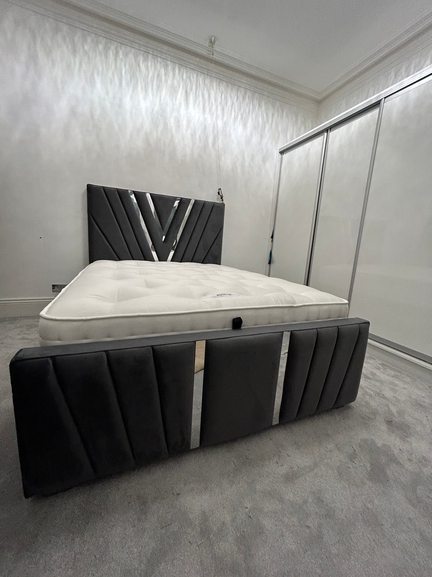 V Frame Luxury Bespoke Bed Custom Velvet Upholstery in Various Fabrics