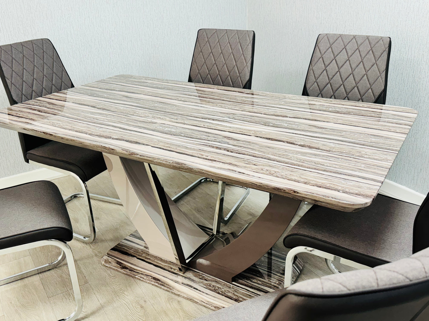 Atlantis Dining Table + 6 Atlantis Chairs (Marble Effect)