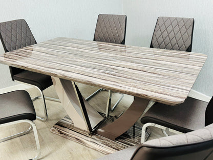 Atlantis Dining Table + 6 Atlantis Chairs (Marble Effect)