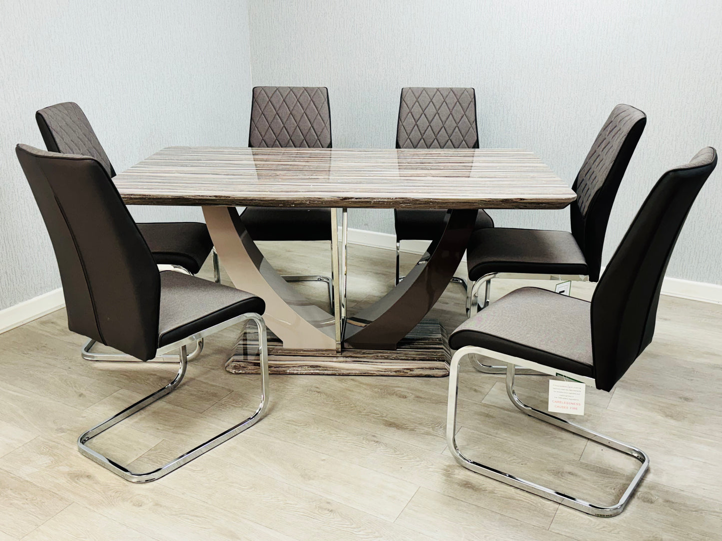 Atlantis Dining Table + 6 Atlantis Chairs (Marble Effect)