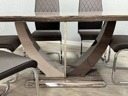 Atlantis Dining Table + 6 Atlantis Chairs (Marble Effect)