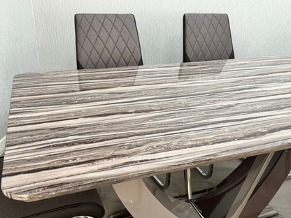 Atlantis Dining Table + 6 Atlantis Chairs (Marble Effect)