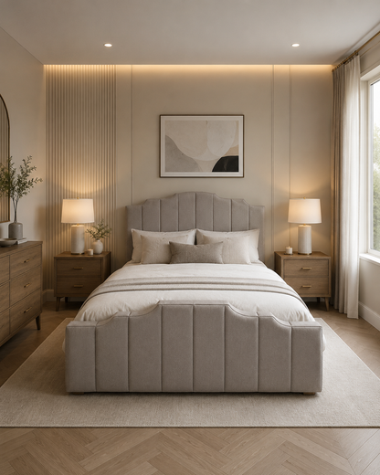 Crown Luxury Bespoke Bed In Custom Velvet Fabric Upholstery and Gaslift Storage Option