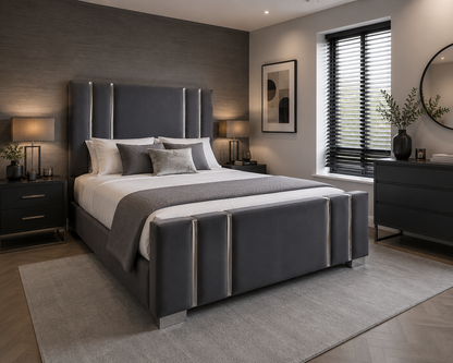 Titanium Frame Luxury Bespoke Bed Available In A Choice Of Fabric Materials and Gaslift Storage Option
