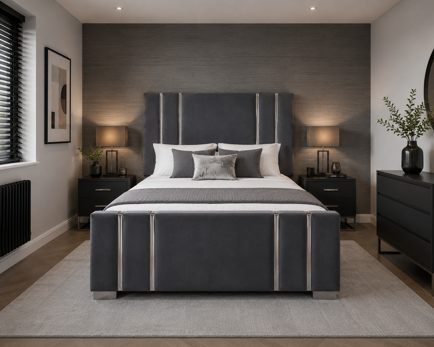 Titanium Frame Luxury Bespoke Bed Available In A Choice Of Fabric Materials and Gaslift Storage Option