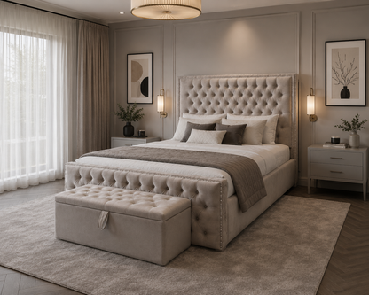 Majestic Frame Luxury Handmade Bed In Various Velvet Fabric Materials and Gaslift Storage Option