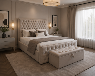 Majestic Frame Luxury Handmade Bed In Various Velvet Fabric Materials and Gaslift Storage Option