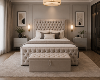 Majestic Frame Luxury Handmade Bed In Various Velvet Fabric Materials and Gaslift Storage Option