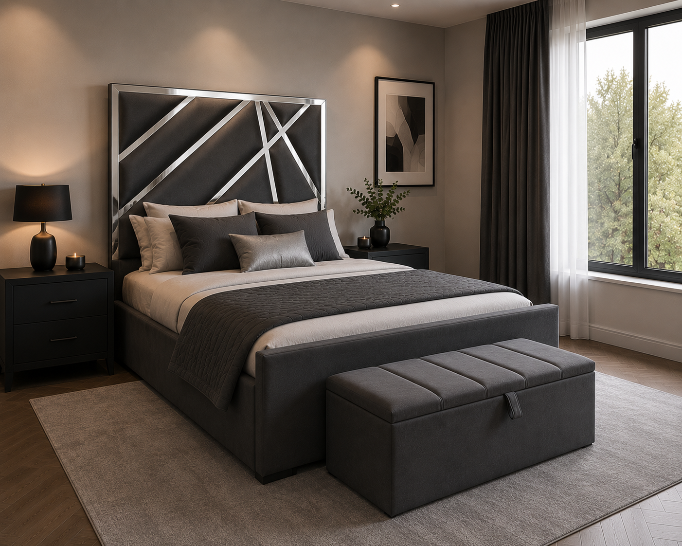 Starlight Frame Bespoke Bed Handcrafted Upholstery in Various Fabrics and Gaslift Storage Option