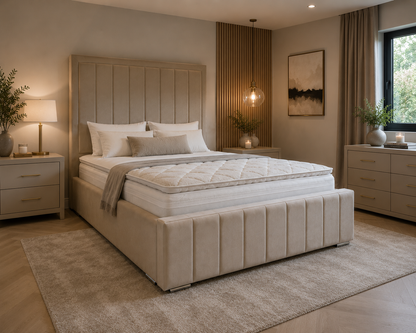 Mayfair Frame Bespoke Bed In Various Velvet Fabric Materials and Gaslift Storage Option