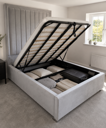 Mayfair Frame Bespoke Bed In Various Velvet Fabric Materials and Gaslift Storage Option