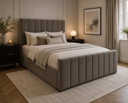 Verona Luxury Custom Made Bed In Various Velvet Fabric Materials and Gaslift Storage Option