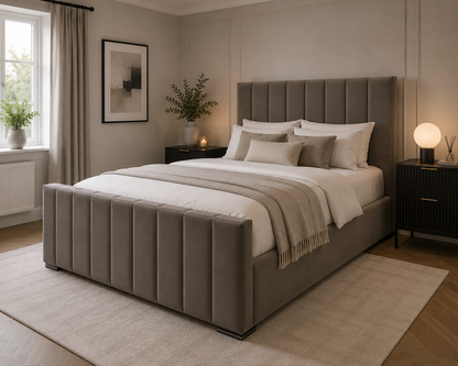 Verona Luxury Custom Made Bed In Various Velvet Fabric Materials and Gaslift Storage Option