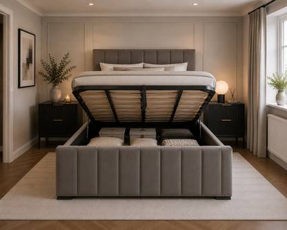 Verona Luxury Custom Made Bed In Various Velvet Fabric Materials and Gaslift Storage Option
