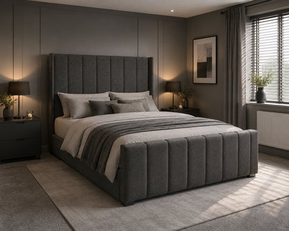 Verona Wing Frame Luxury Bespoke Bed In Various Velvet Fabric Materials and Gaslift Storage Option