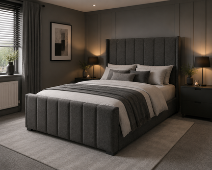 Verona Wing Frame Luxury Bespoke Bed In Various Velvet Fabric Materials and Gaslift Storage Option