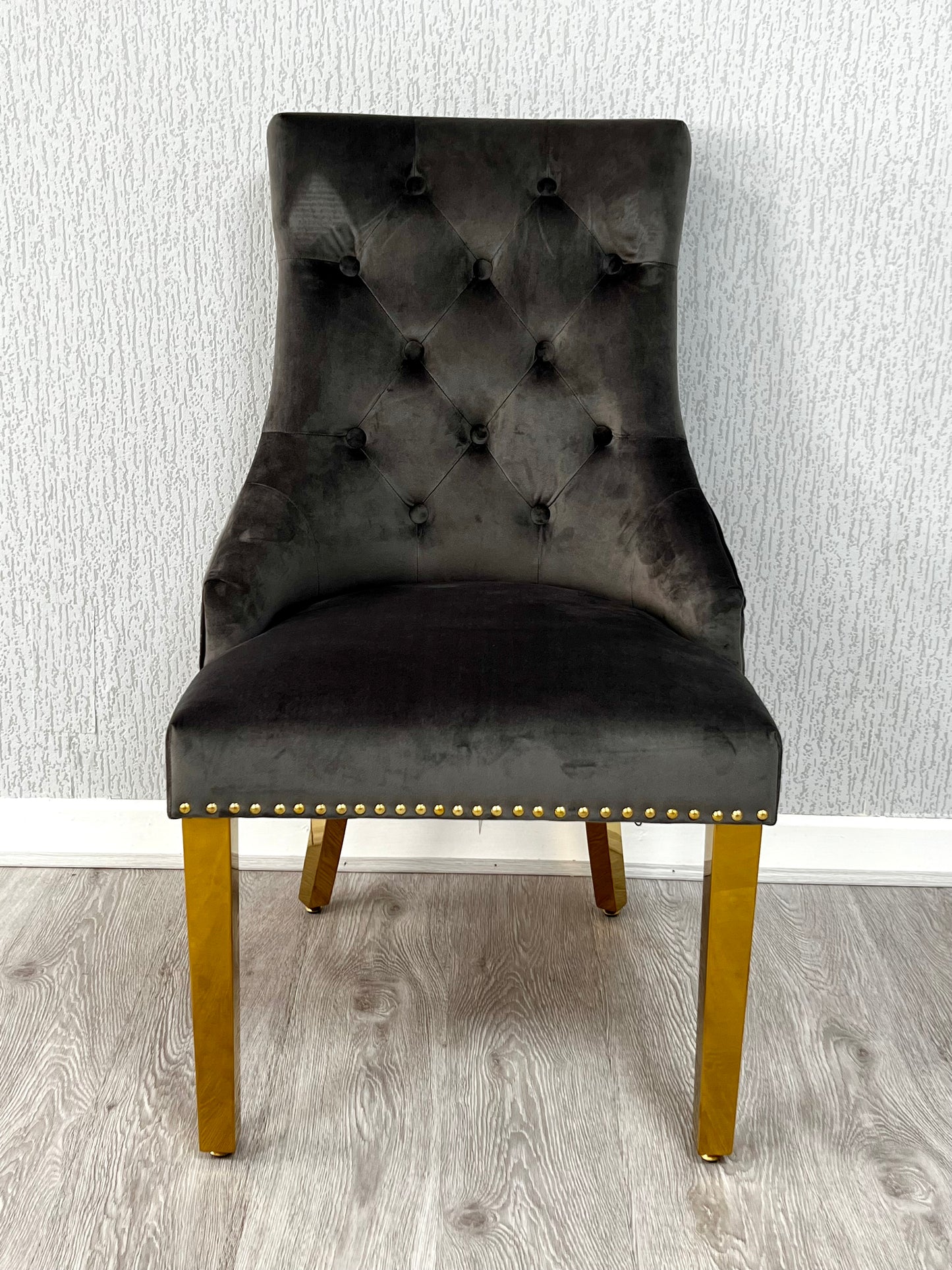 Majestic Grey Gold Lion Knocker Velvet Chair