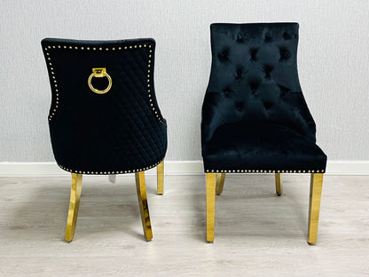 Majestic Black Gold Ring Knocker Velvet Chair