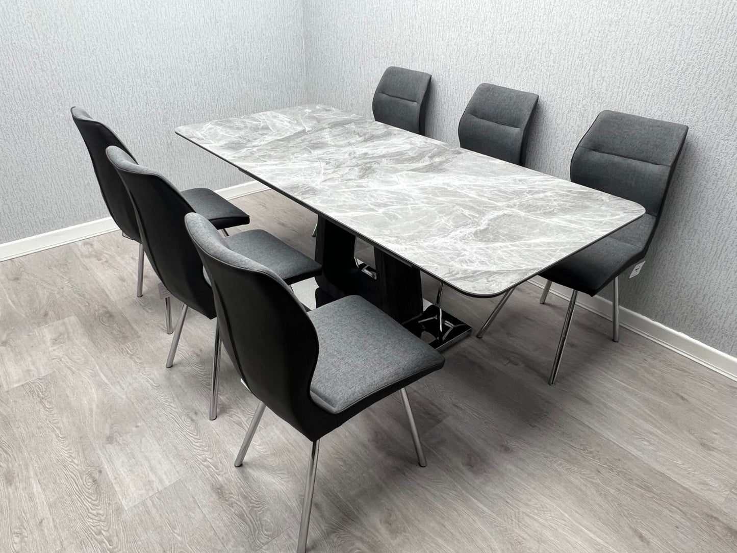 Zermatt Extendable Dining Table(160 – 200) (Grey Ceramic) with 6 Zermatt Chairs