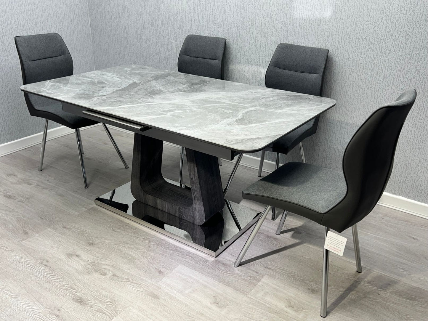 Zermatt 120cm Dining Table (120cm Fixed Top) (Grey Ceramic) with 4 Zermatt Chairs