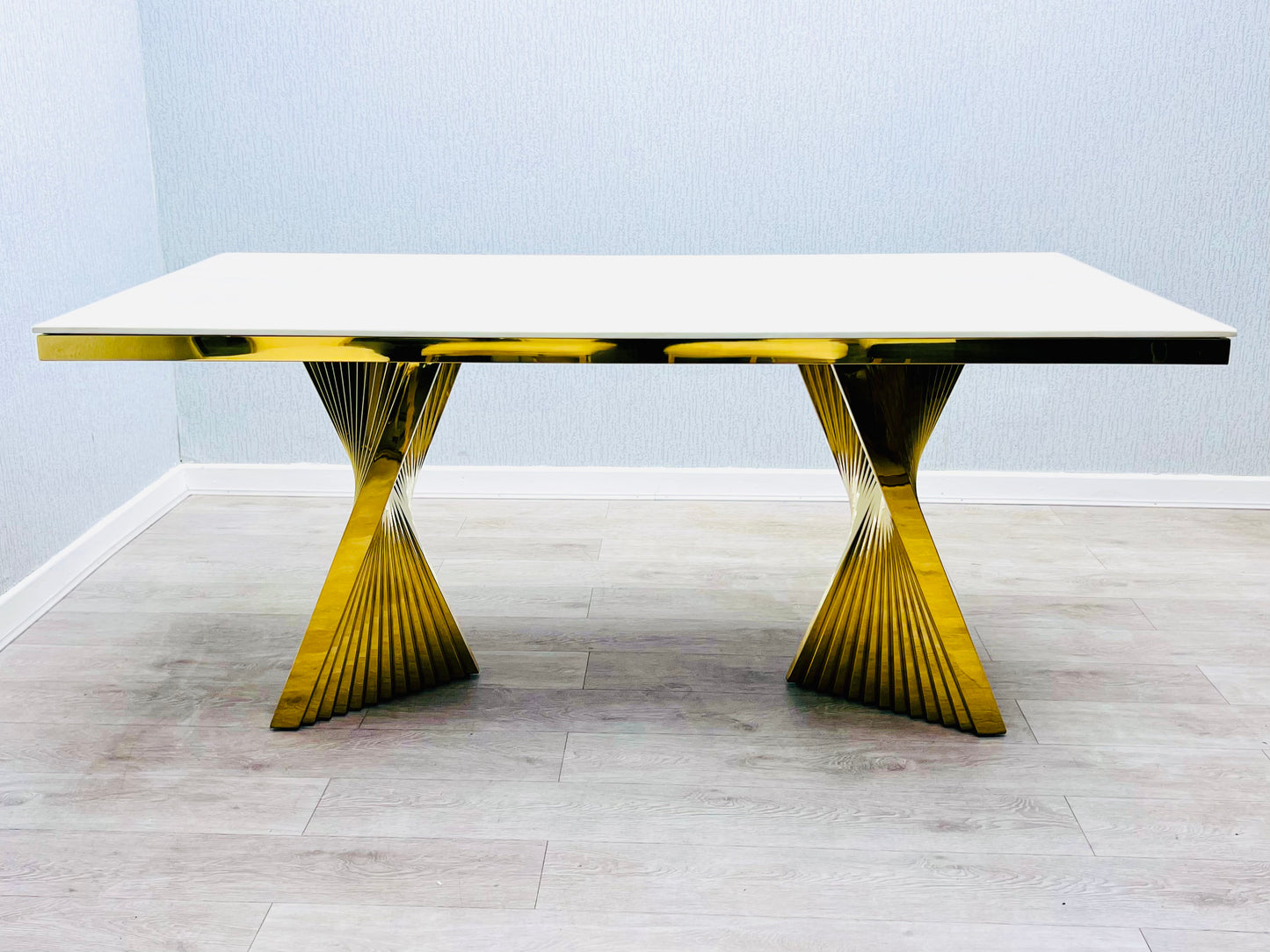 Ravello 160cm Cream & Gold Marble Dining Table