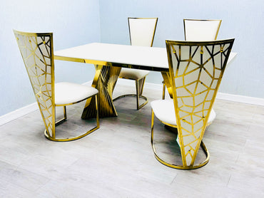 Ravello 160cm Cream & Gold Marble Dining Table