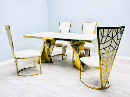 Ravello 160cm Cream & Gold Marble Dining Table