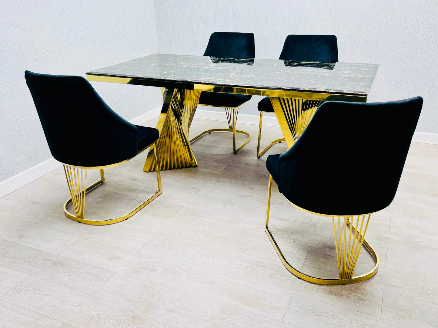 Ravello 180cm Black & Gold Marble Dining Table
