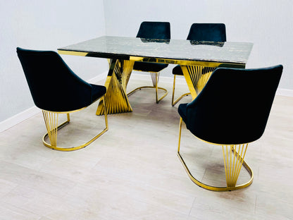 Ravello 180cm Black & Gold Marble Dining Table