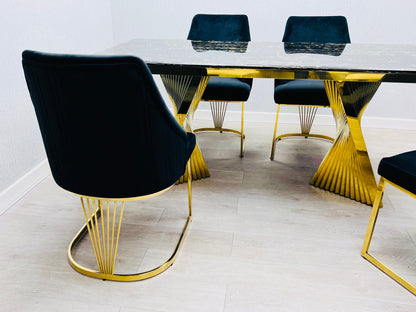 Ravello 180cm Black & Gold Marble Dining Table