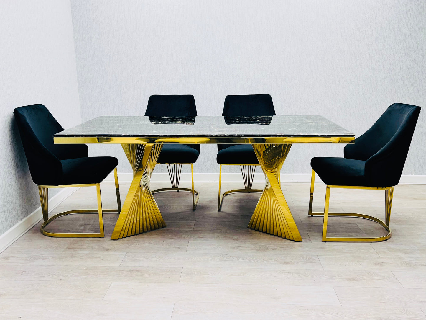 Ravello 180cm Black & Gold Marble Dining Table