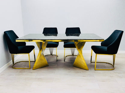 Ravello 180cm Black & Gold Marble Dining Table
